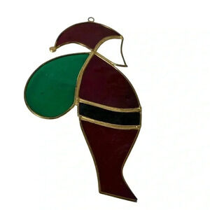 VINTAGE SANTA WITH PRESENT BAG STAINED GLASS SUN CATCHER HANGING CHRISTMAS DECOR